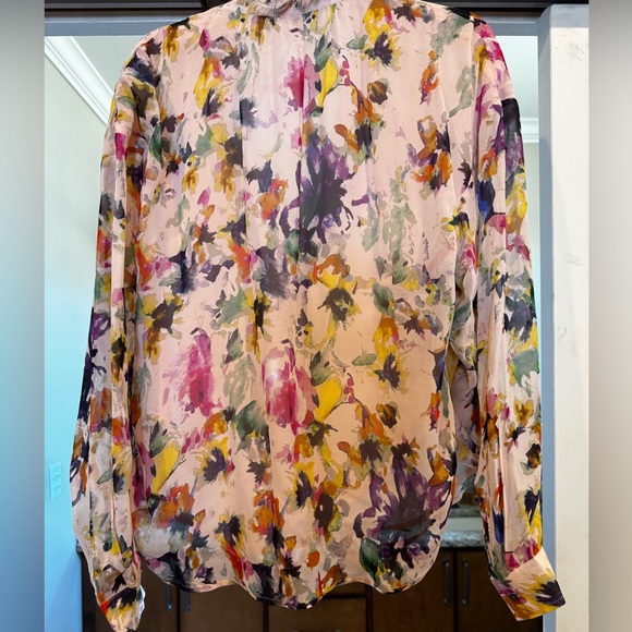 Pilcro x Anthropologie The Tavi Buttondown Blouse Large Pink Floral Long Sleeve - Picture 5 of 6